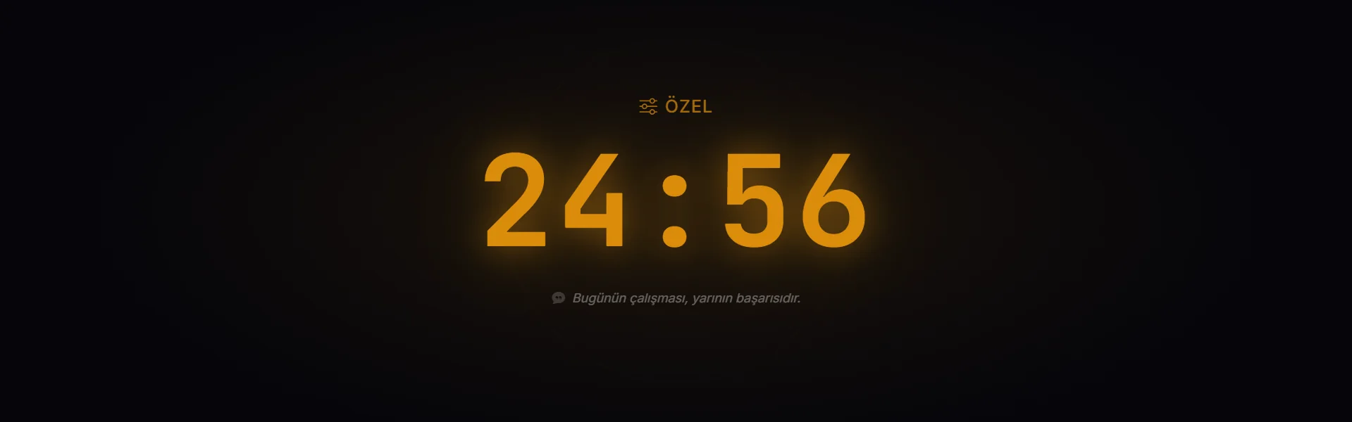 Stuxio odak modu, masaüstü: karanlık ekranın ortasında kehribar renkli 24:56 sayacı